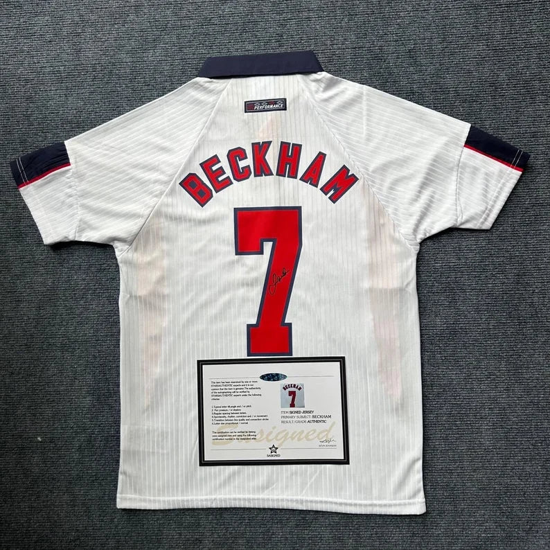 Signed David Beckham England Retro Jersey