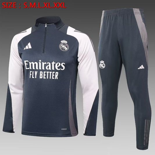 `Real Madrid Black And Grey Training Tracksuit 24/25