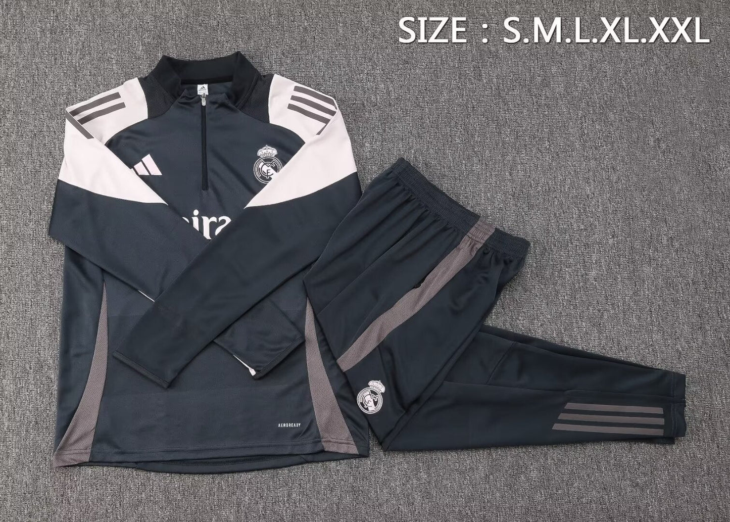 `Real Madrid Black And Grey Training Tracksuit 24/25